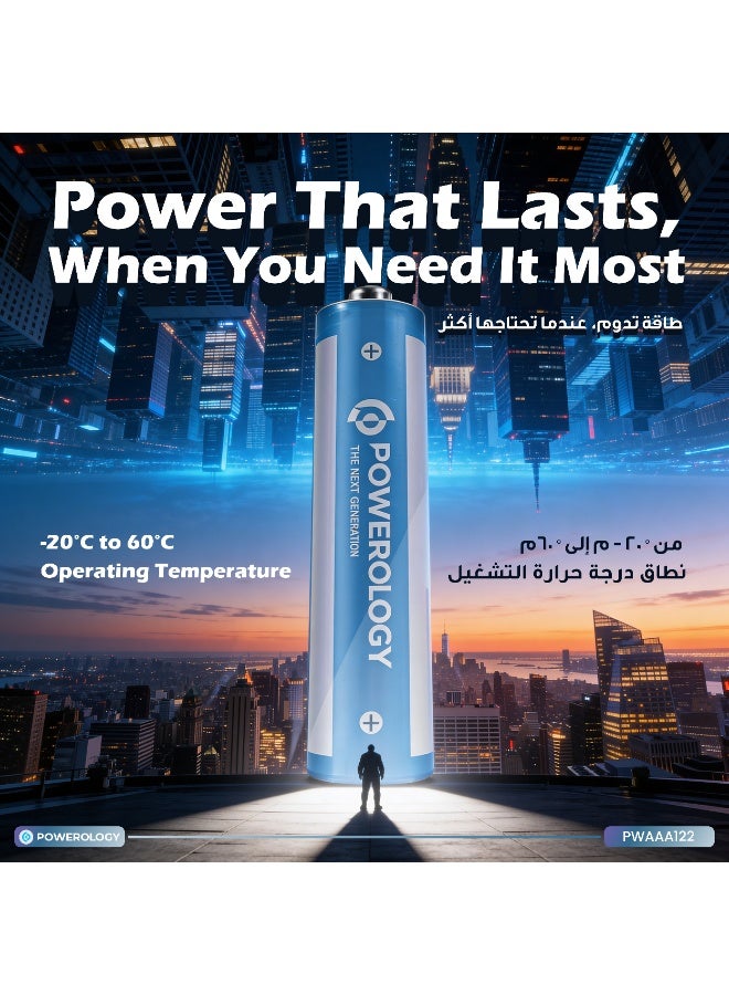 باورولوجي بطاريتان AAA قابلتان لإعادة الشحن بمنفذ USB-C (1200 مللي واط/ساعة) / ليثيوم أيون 1.5 فولت / شحن سريع خلال ساعتين / طاقة تدوم طويلاً / صديقة للبيئة - أزرق - Image 3