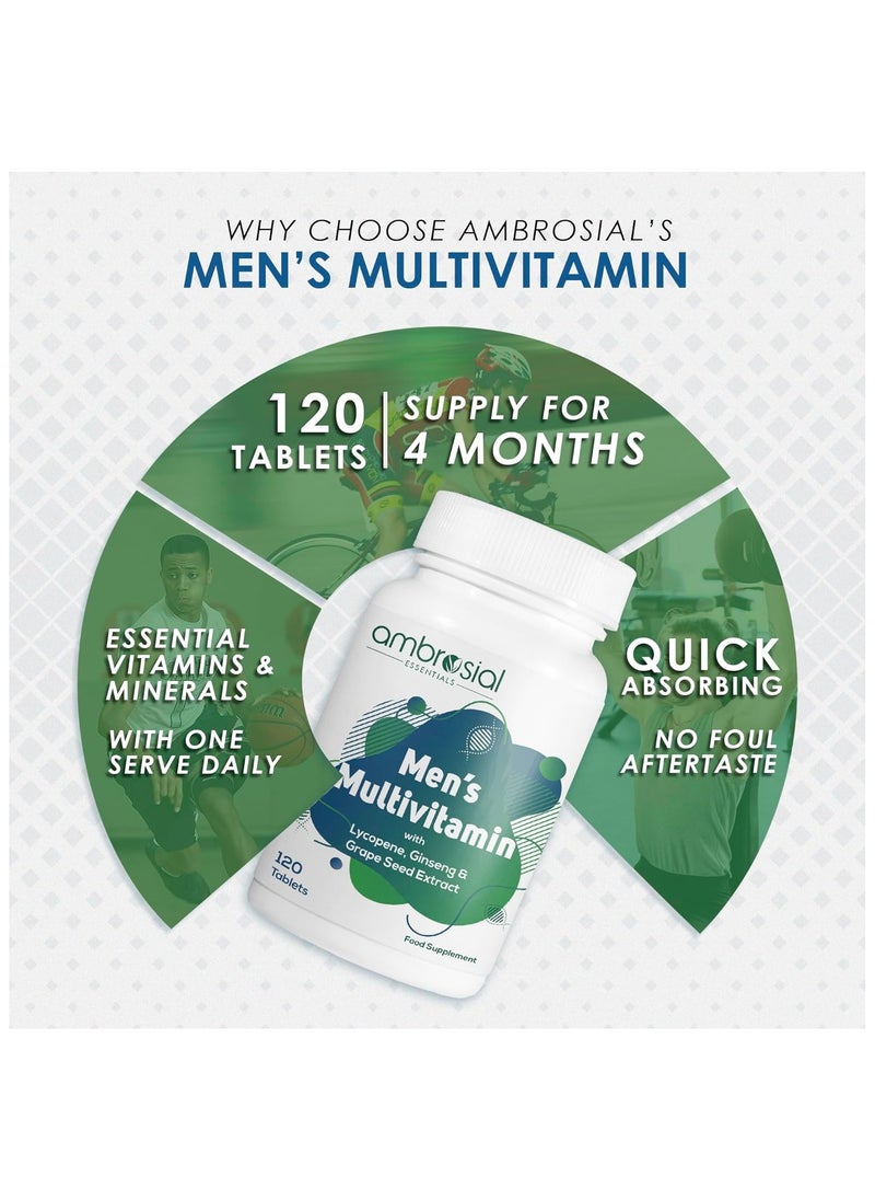 ambrosial - Ambrosial Men's Multivitamin with Lycopene, Ginseng & Grape Seed Extract  (Pack of 1-120 Tablets) - Image 1