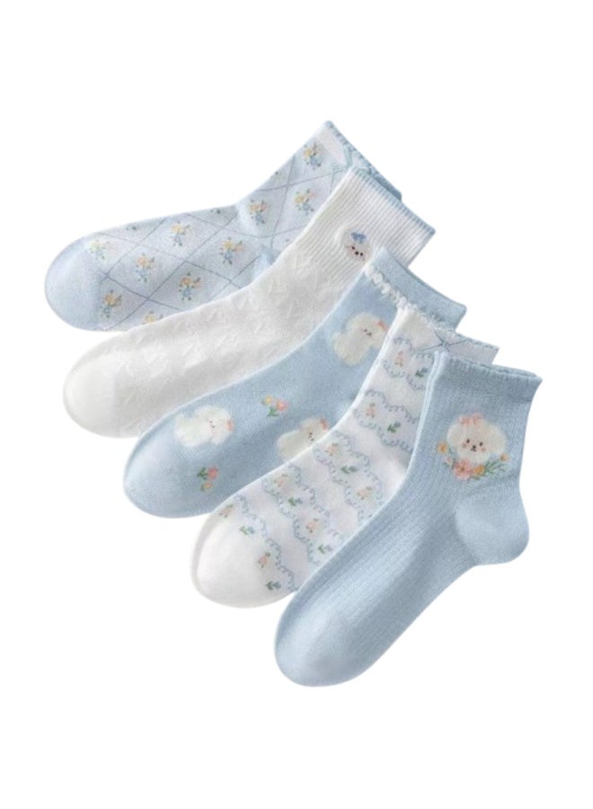 Women's Casual Long Cotton Socks Set – Soft and Comfortable Women's Socks (5 Pairs + 1 Free Gift) – Assorted Modern Designs - Image 1