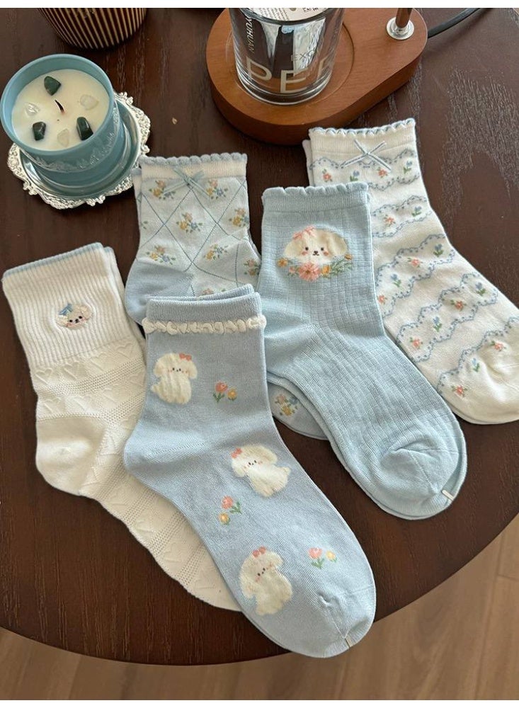 Women's Casual Long Cotton Socks Set – Soft and Comfortable Women's Socks (5 Pairs + 1 Free Gift) – Assorted Modern Designs - Image 2
