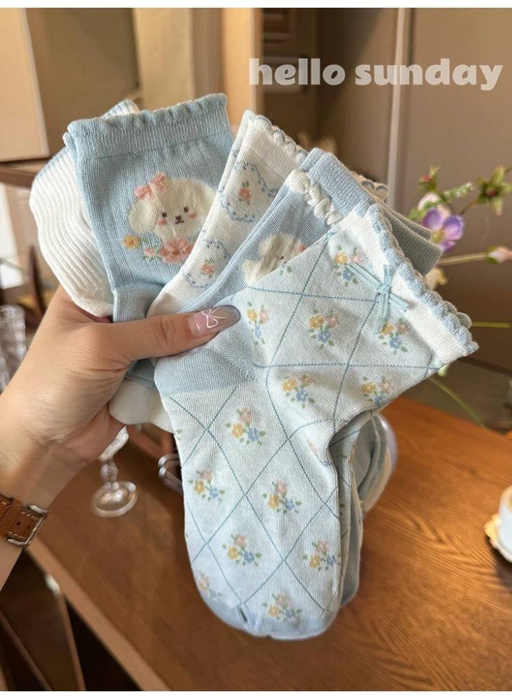 Women's Casual Long Cotton Socks Set – Soft and Comfortable Women's Socks (5 Pairs + 1 Free Gift) – Assorted Modern Designs - Image 3