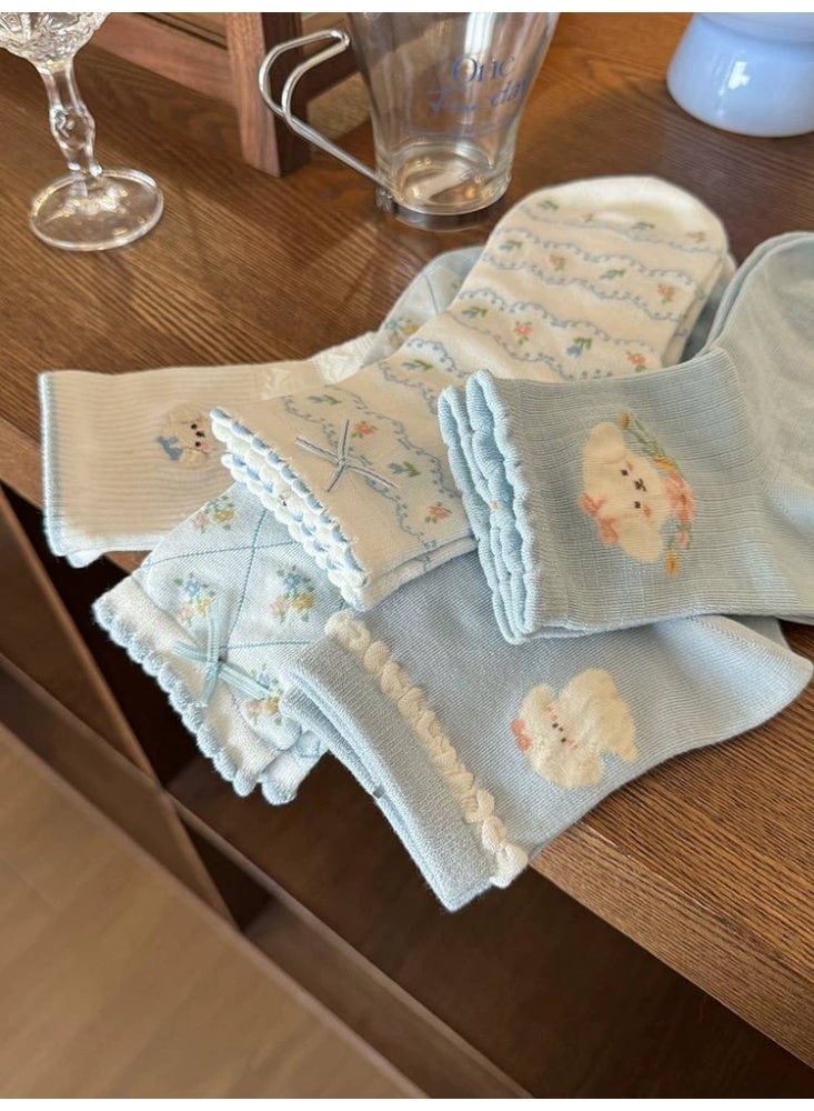 Women's Casual Long Cotton Socks Set – Soft and Comfortable Women's Socks (5 Pairs + 1 Free Gift) – Assorted Modern Designs - Image 4