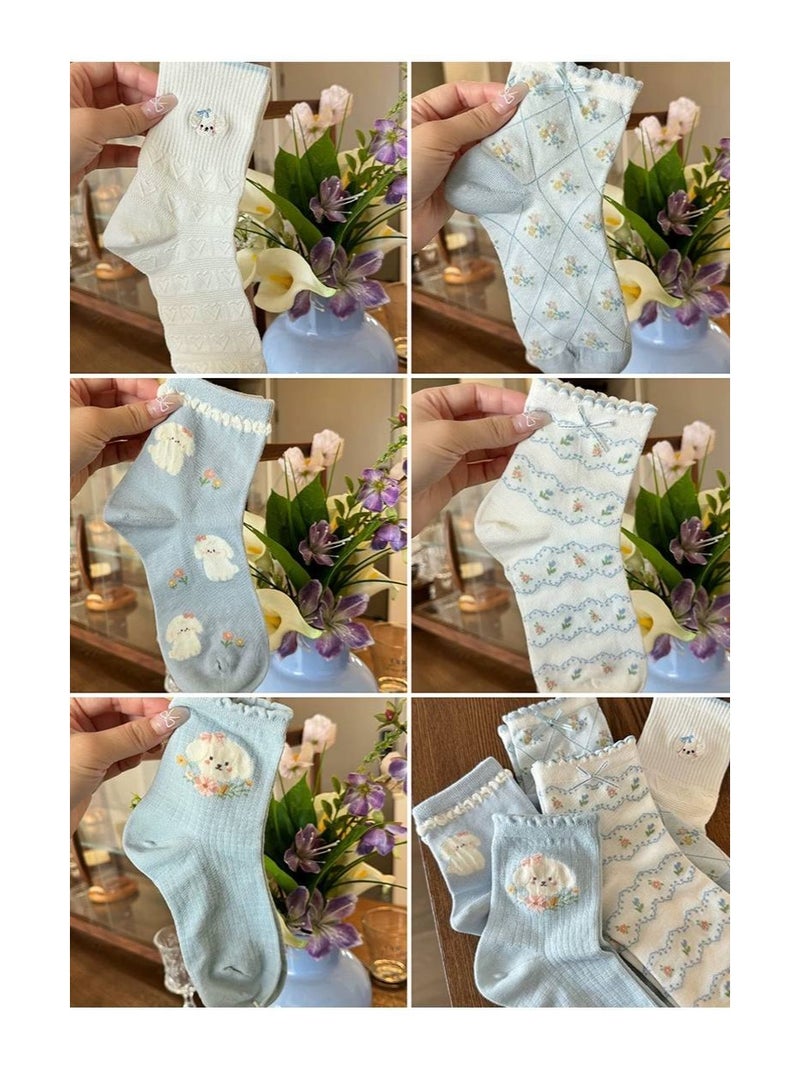 Women's Casual Long Cotton Socks Set – Soft and Comfortable Women's Socks (5 Pairs + 1 Free Gift) – Assorted Modern Designs - Image 5