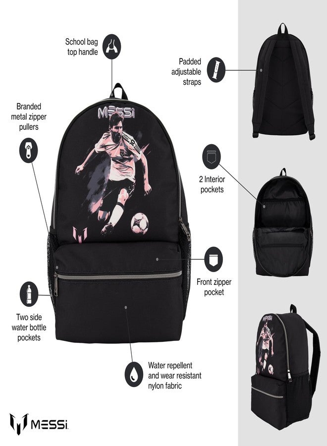 Messi Men's Lifestyle Backpack, Bookbag with Pockets & Adjustable Straps, Black, One Size - Image 2