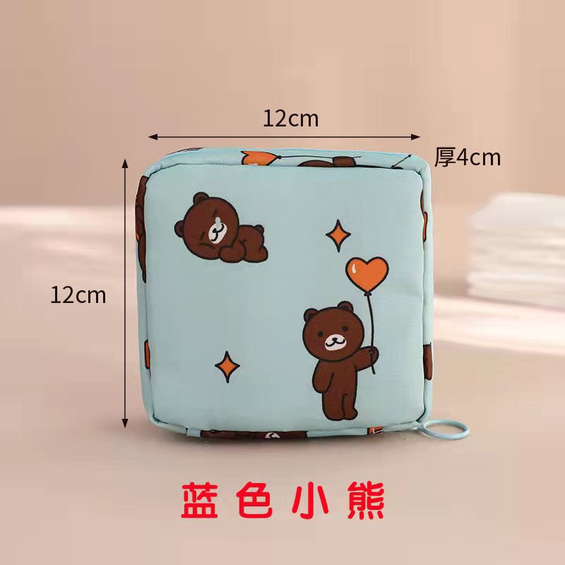 Cartoon Sanitary Pad Storage Bag for Students Blue Bear 