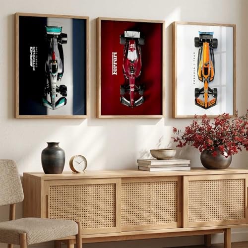 KOTART Big McLaren Ferrai Mercedes F1 Cars Framed Posters Gift Items for Boys Room Wall Decoration Bedroom Living Room Office Studio Decor | Car Poster Frame for Wall Décor Set Of 3 Size (19 X 25 inch) - Image 1