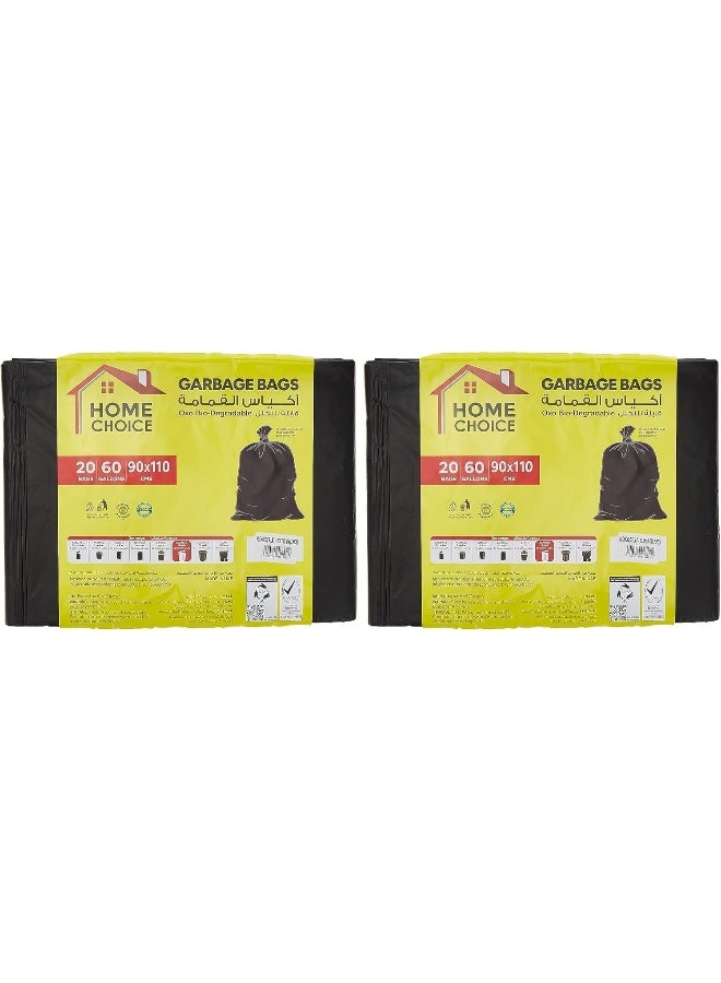 HOME CHOICE 60 Gallons, Pack of 40-Pieces, Size 90*110 cm (20 Trash Bags X 2 Packs), Heavy Duty Bio-degradable Garbage Bags Flats, Bin Liners  - Image 1
