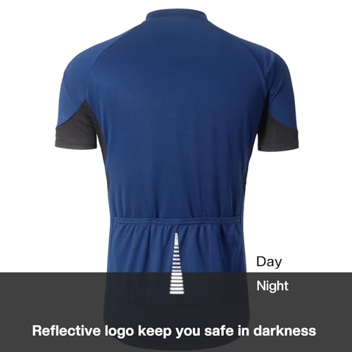 ARSUXEO Men's Short Sleeves Cycling Jersey Bicycle Biking Bike Shirt 636 Dark Blue Size XL - Image 2
