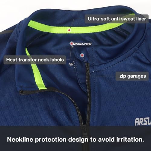 ARSUXEO Men's Short Sleeves Cycling Jersey Bicycle Biking Bike Shirt 636 Dark Blue Size XL - Image 4