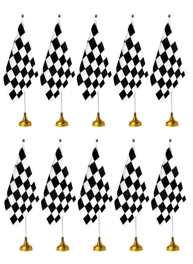 WXTWK 12 Pack Checkered Black and White Racing Desk Flag Small Mini Race Car Office Table Flags with Stand Base Decorations - Image 1