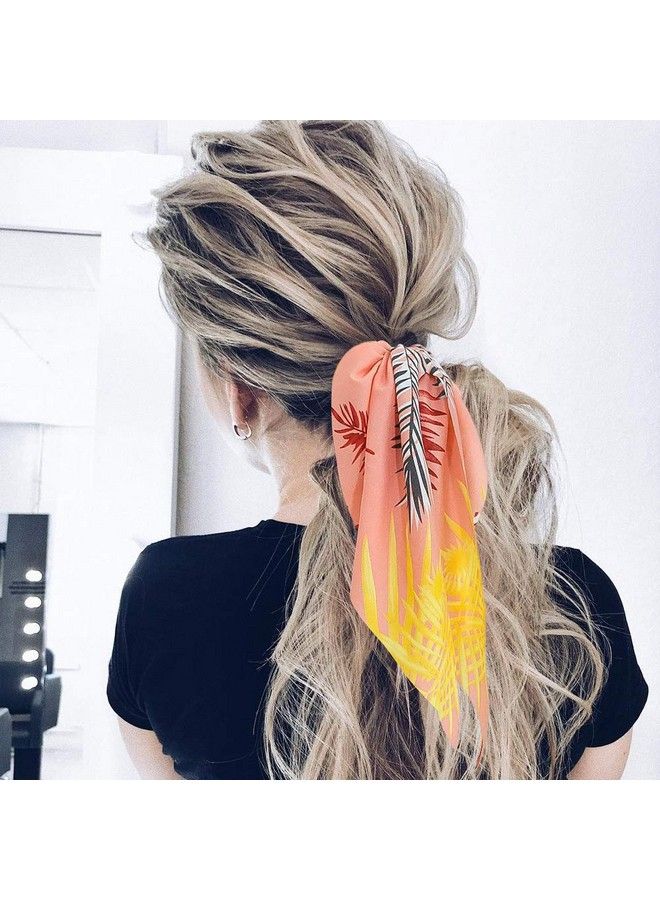 Sunaction 11 Pcs Hair Scarf Scrunchiestropical Style Chiffon Floral Scrunchie Scarf Ponytail Holder With Bowsflower Pattern Ponytail Scarf  - Image 3