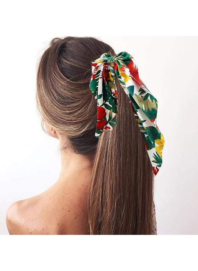 Sunaction 11 Pcs Hair Scarf Scrunchiestropical Style Chiffon Floral Scrunchie Scarf Ponytail Holder With Bowsflower Pattern Ponytail Scarf  - Image 4