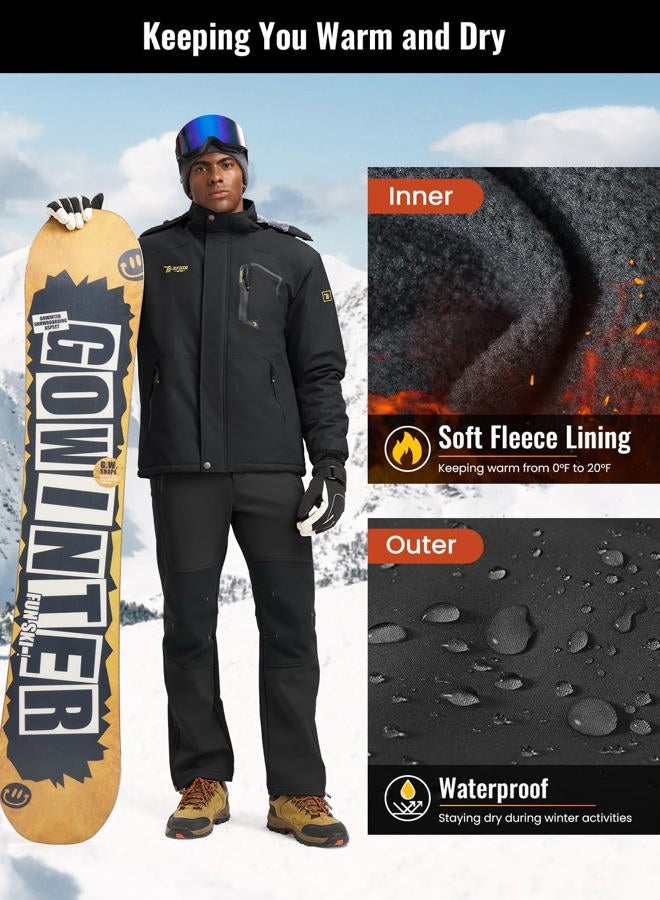 Rdruko Men's Snow Ski Pants Waterproof Fleece Lined Insulated Winter Outdoor Hiking Pants with Bottom Leg Zipper, Black, 38 - Image 4