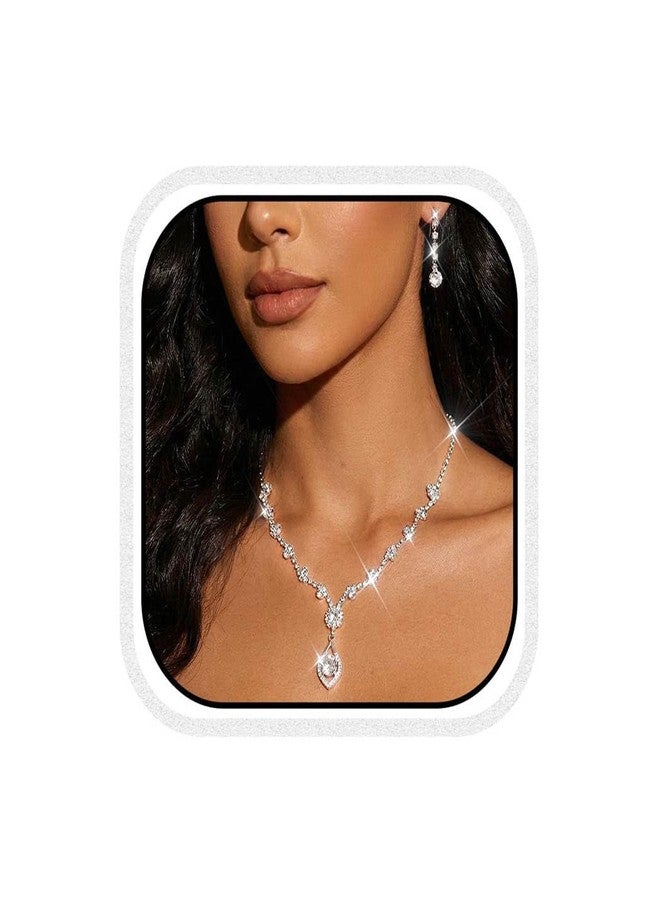 Unicra Silver Bride Wedding Jewelry Sets Rhinestone Bridal Necklace Earrings Set Prom Costume Jewelry Set Crystal Choker Necklace for Women and Brides - Image 1