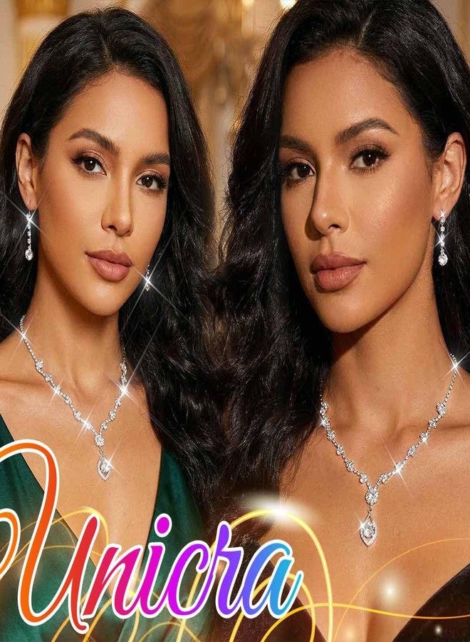 Unicra Silver Bride Wedding Jewelry Sets Rhinestone Bridal Necklace Earrings Set Prom Costume Jewelry Set Crystal Choker Necklace for Women and Brides - Image 3