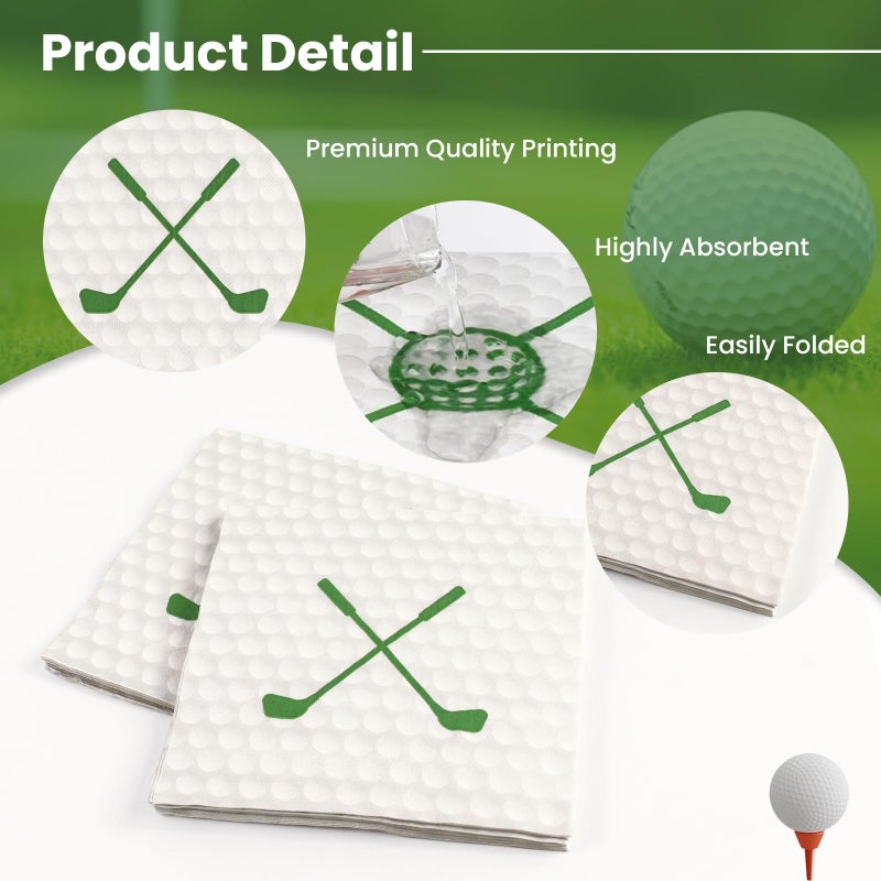 PUEVENYI 50 Pieces Golf Paper Napkins 13 x 13 Inches Luncheon Napkins Cocktail Napkins Disposable Sports Theme Decorations for Kids Baby Shower,Birthday Party,Golf Theme Party Supplies - Image 3