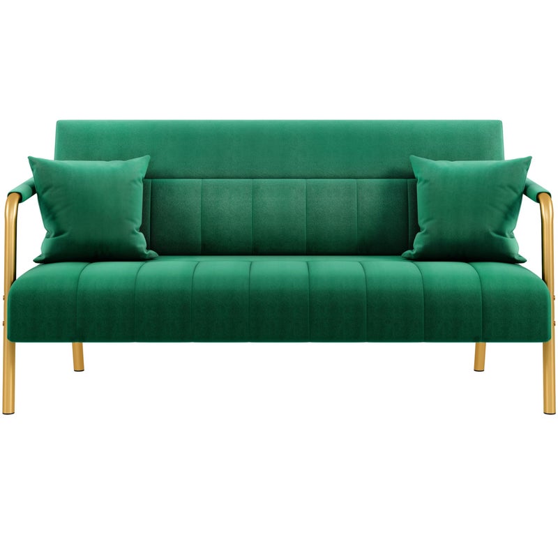 Yaheetech 565 W Modern Sofa Small Sofa Luxurious Velvet Fabric Couch with GoldTone Metal Arms and Legs for Living Room Home Office Studio Green