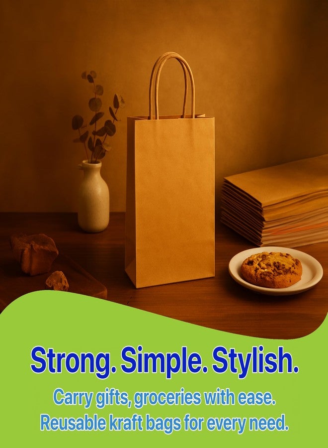 Pokanic Brown Kraft Paper Lunch Bags with Handles - [50 Bags] x [12 x 10 x 7 Inch] Reusable & Recyclable, Strong for Meal Prep, To-Go, Takeout, Parties & Small Business Use (50, Wide Small) - Image 3