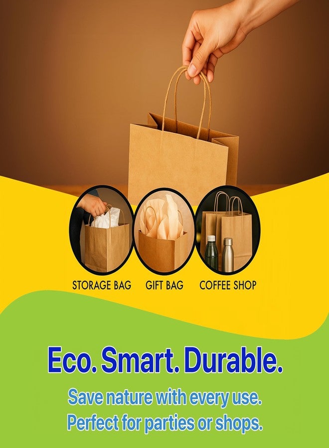 Pokanic Brown Kraft Paper Lunch Bags with Handles - [50 Bags] x [12 x 10 x 7 Inch] Reusable & Recyclable, Strong for Meal Prep, To-Go, Takeout, Parties & Small Business Use (50, Wide Small) - Image 5
