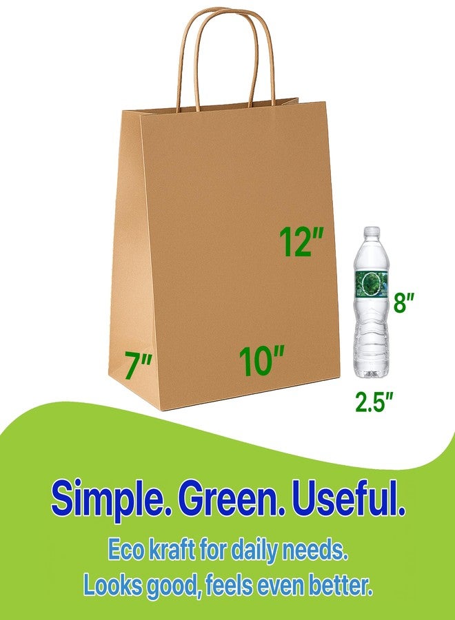 Pokanic Brown Kraft Paper Lunch Bags with Handles - [50 Bags] x [12 x 10 x 7 Inch] Reusable & Recyclable, Strong for Meal Prep, To-Go, Takeout, Parties & Small Business Use (50, Wide Small) - Image 2
