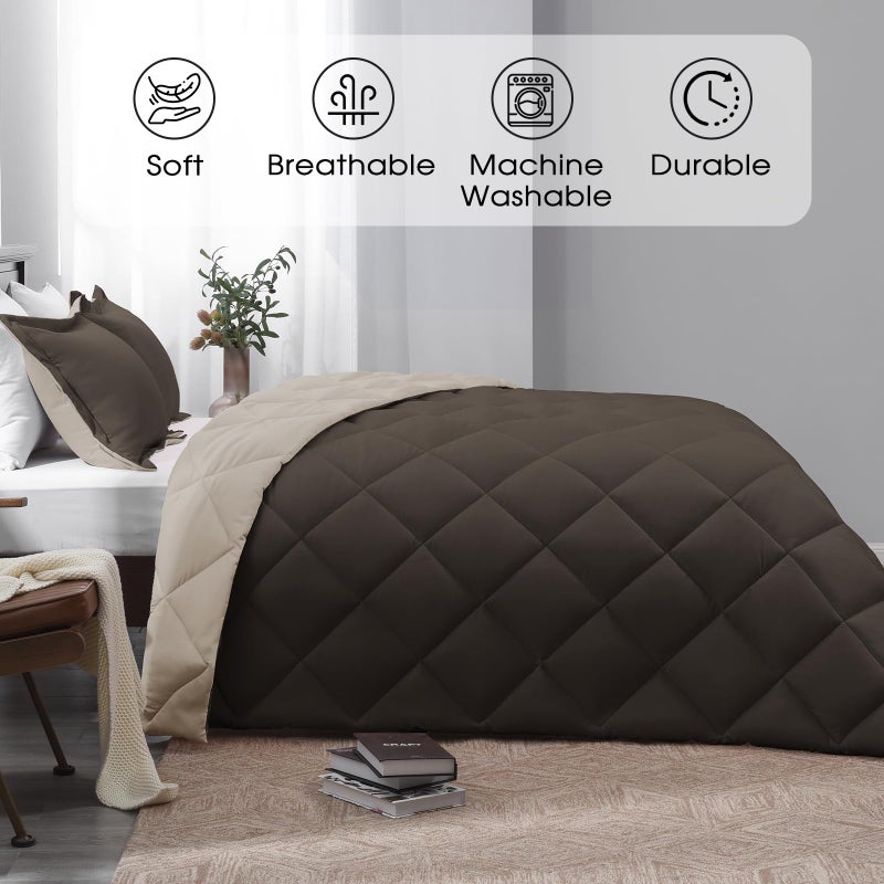 Basic Beyond Twin Comforter Set - Brown Comforter Set Twin  Reversible Twin Bed Comforter Set for All Seasons  Brown/Ivory  1 Comforter (66""x92"") and 1 Pillow Sham (20""x26""+2"") - Image 2