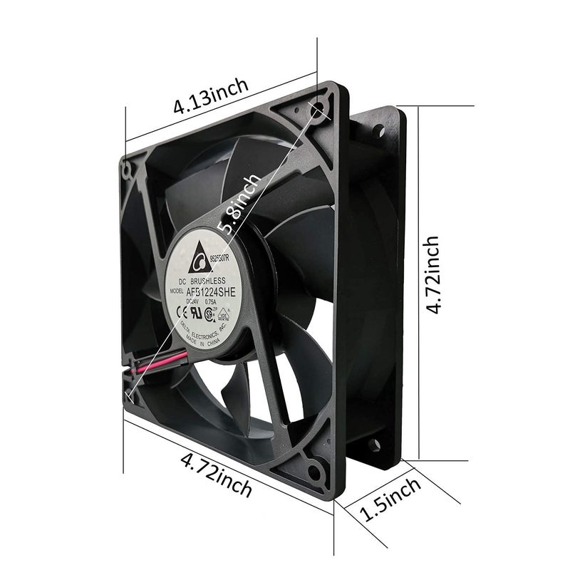 Delta 120mm High CFM Fan AFB1224SHE 24V DC 120mm 3Pin 2 Wire PC Computer CPU Case Exhaust Muffin Fan with Metal Finger Guard Grill 3700RPM - Image 3