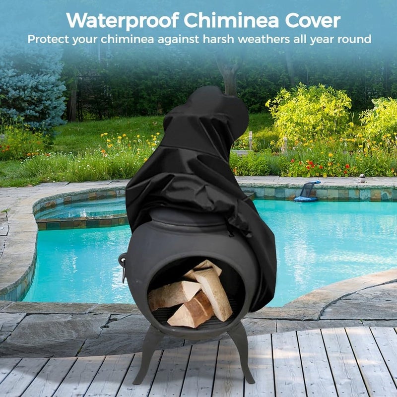 Heavy Duty Chiminea Fire Pit Cover With Weather Resistant Oxford Cloth, 24 X 48 In, Adjustable Drawstring, Elastic Hem, Outdoor Patio Chiminea Cover - Image 5
