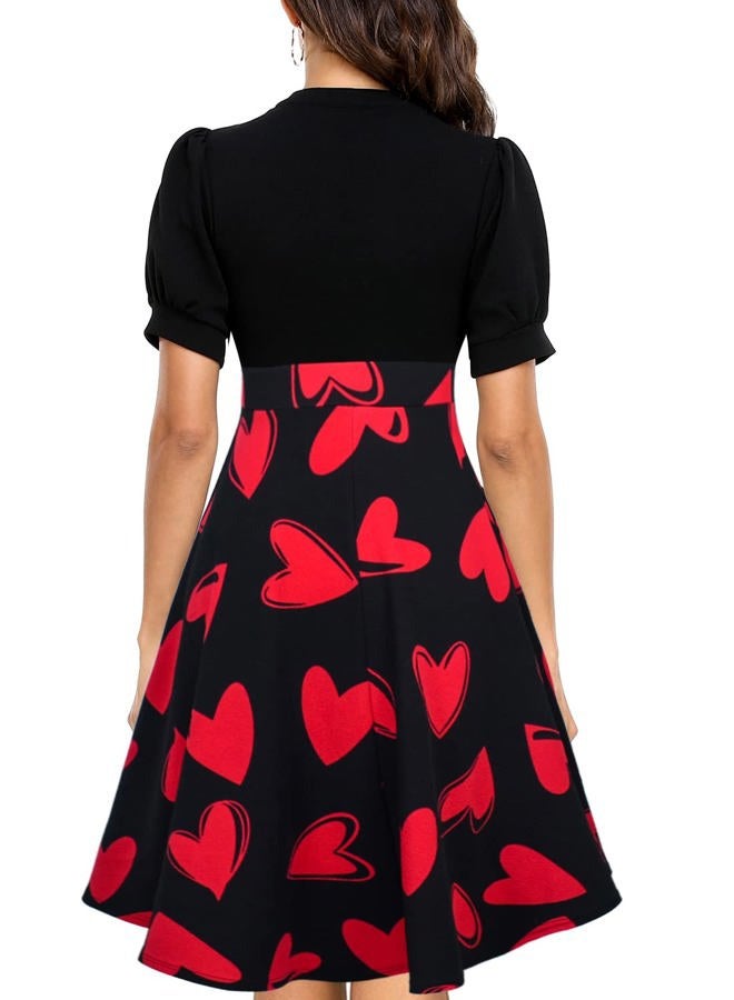 Mokayee Valentines Dress for Women Short Puff Sleeve Summer Vintage Knee Length Modest Teacher Business Professional Work Dresses XL - Image 2