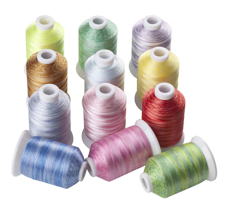 Simthreads 12 Variegated Colors Polyester Embroidery Machine Thread for Most Home Sewing Embroidery Machines 1100 Yards Each
