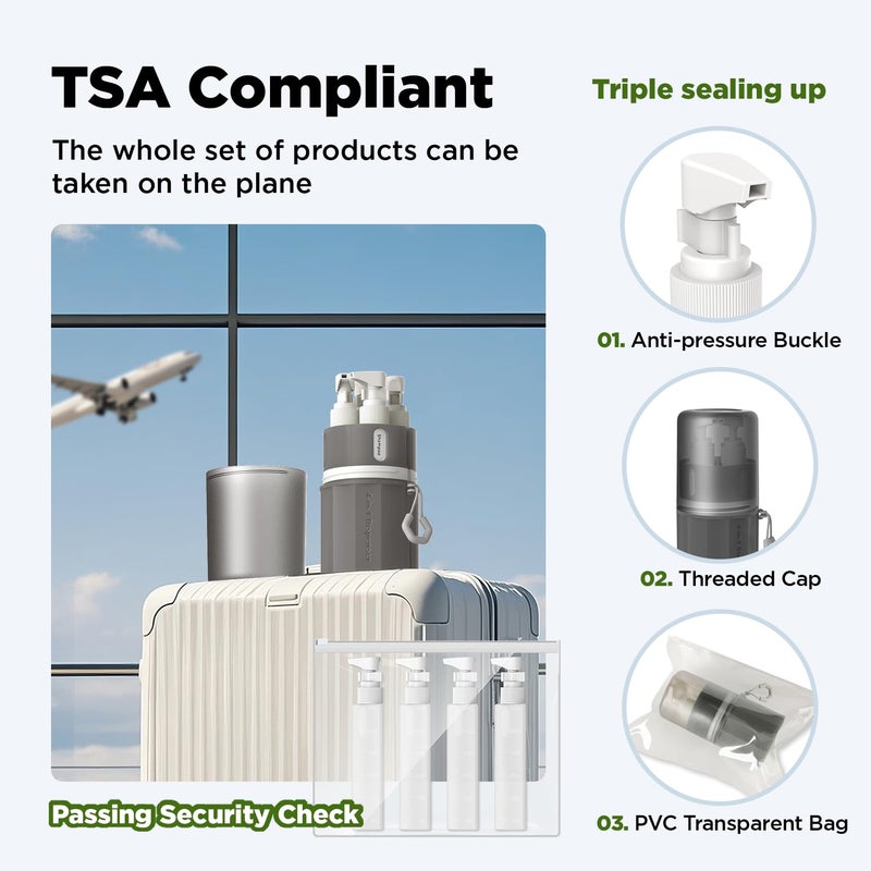 VOGOGE Travel Bottles for Toiletries, TSA Approved Travel Shampoo and Conditioner Bottles with Suction Cups, Gray - Image 5