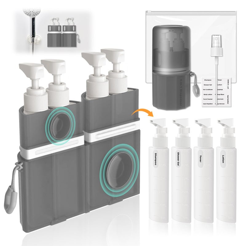 VOGOGE Travel Bottles for Toiletries, TSA Approved Travel Shampoo and Conditioner Bottles with Suction Cups, Gray - Image 1