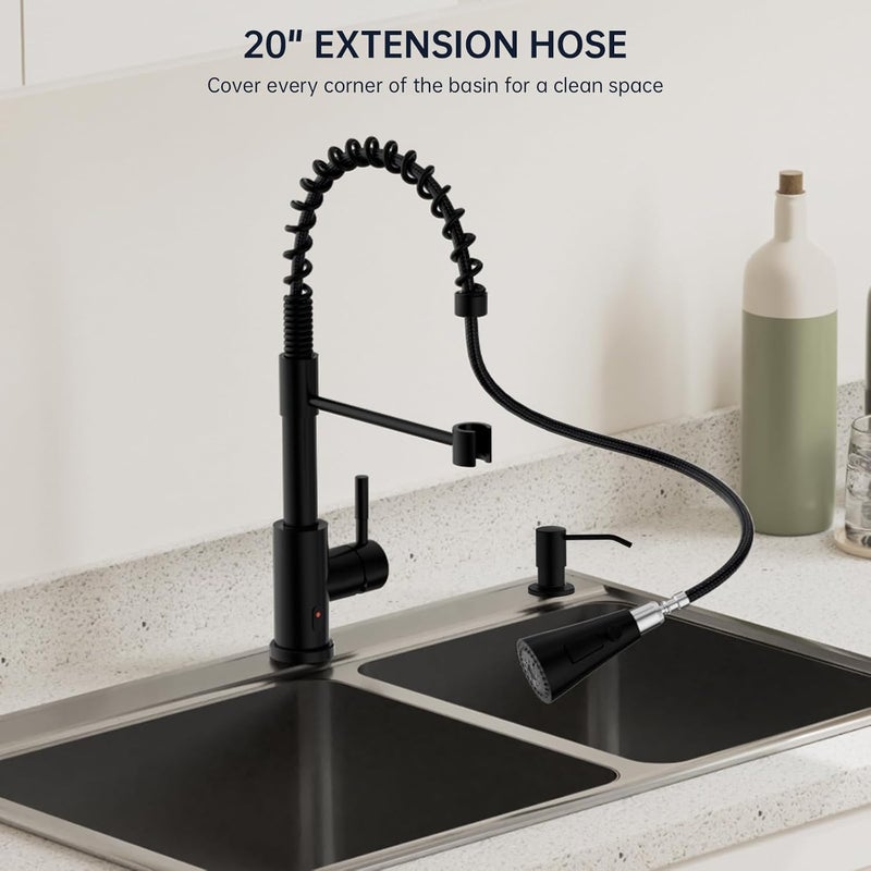 DAYONE Matte Black Touchless Kitchen Sink Faucet with Pull Down Sprayer and Soap Dispenser, Stainless Steel Motion Sensor Touch Faucet for Kitchen Sink Smart Hands-Free Single Handle - Image 4