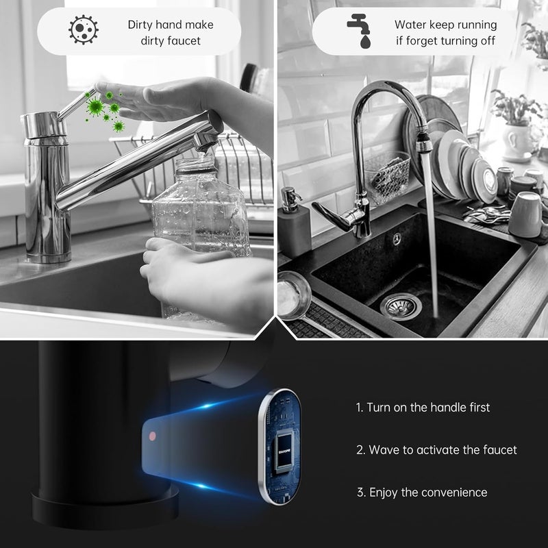 DAYONE Matte Black Touchless Kitchen Sink Faucet with Pull Down Sprayer and Soap Dispenser, Stainless Steel Motion Sensor Touch Faucet for Kitchen Sink Smart Hands-Free Single Handle - Image 2