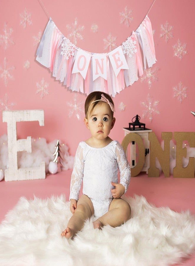 HIKLO Winter Onederland Highchair Banner - Pink Snowflake First Birthday High Chair Banner, Winter Wonderland One party Decoration, Party Supplies for 1st Birthday Girls, Snowflake Birthdays Party Photo Props - Image 4
