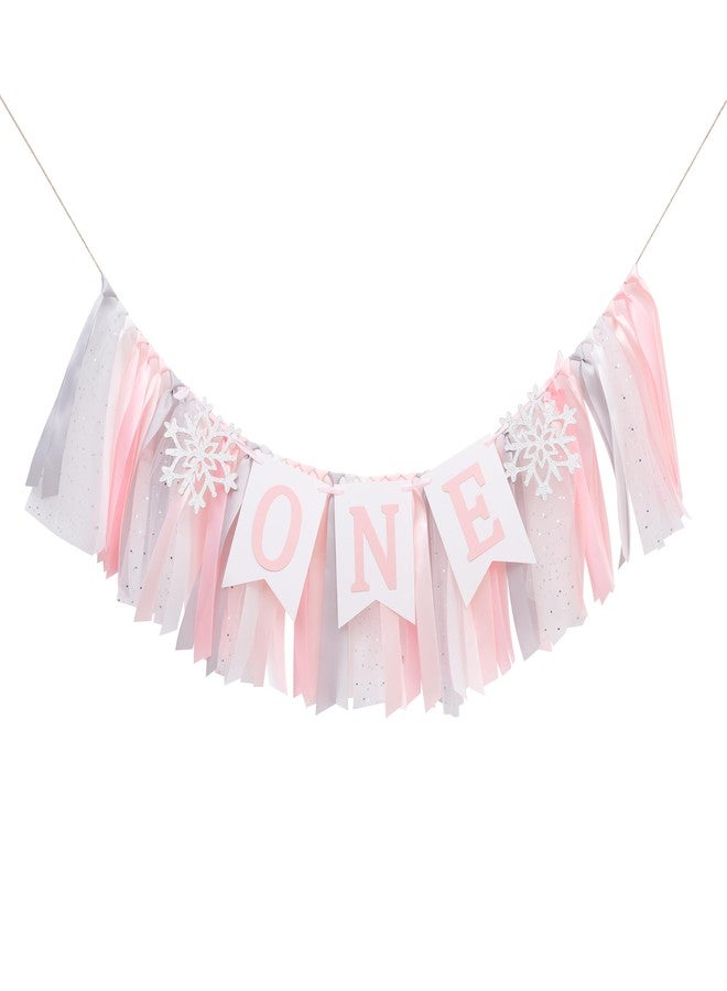 HIKLO Winter Onederland Highchair Banner - Pink Snowflake First Birthday High Chair Banner, Winter Wonderland One party Decoration, Party Supplies for 1st Birthday Girls, Snowflake Birthdays Party Photo Props - Image 1