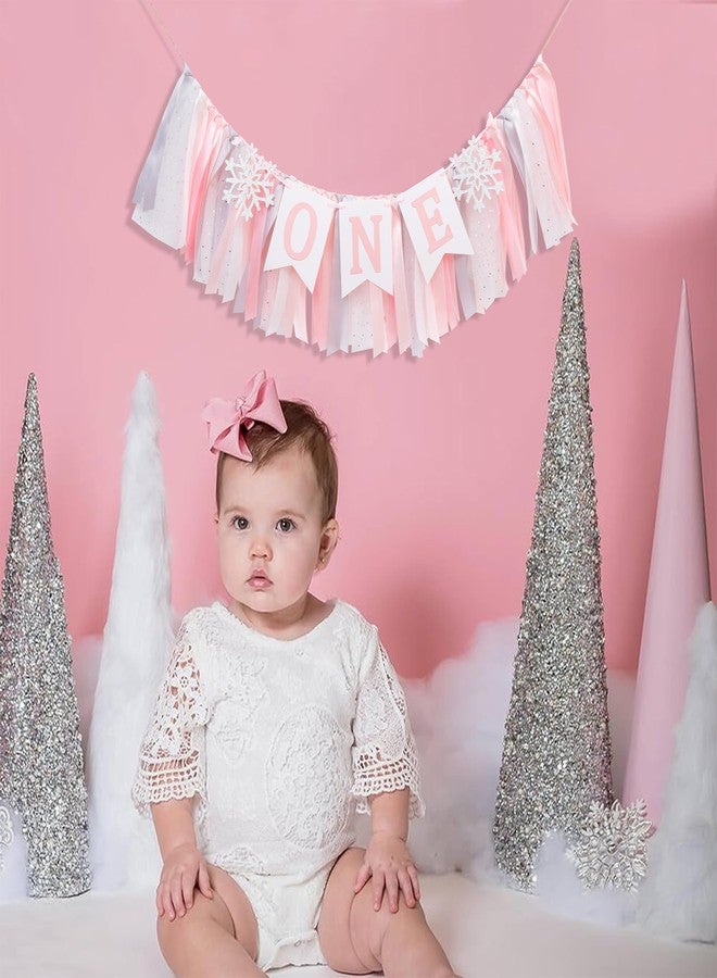 HIKLO Winter Onederland Highchair Banner - Pink Snowflake First Birthday High Chair Banner, Winter Wonderland One party Decoration, Party Supplies for 1st Birthday Girls, Snowflake Birthdays Party Photo Props - Image 3