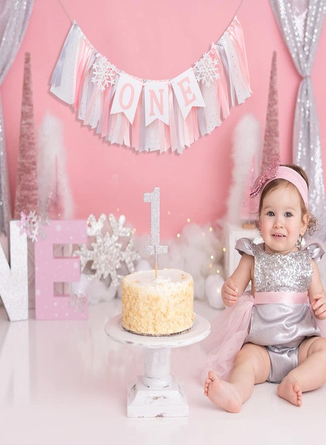 HIKLO Winter Onederland Highchair Banner - Pink Snowflake First Birthday High Chair Banner, Winter Wonderland One party Decoration, Party Supplies for 1st Birthday Girls, Snowflake Birthdays Party Photo Props - Image 5