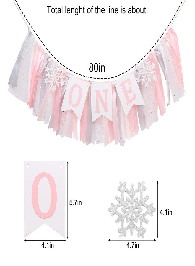HIKLO Winter Onederland Highchair Banner - Pink Snowflake First Birthday High Chair Banner, Winter Wonderland One party Decoration, Party Supplies for 1st Birthday Girls, Snowflake Birthdays Party Photo Props - Image 2