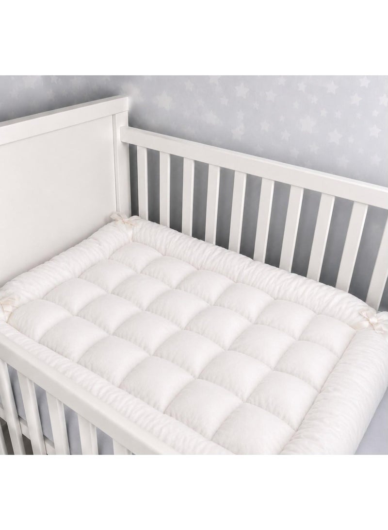 snooze Baby Mattress Topper with Elastic Corners, Microfiber Filling, 70x110 cm, White - Image 1
