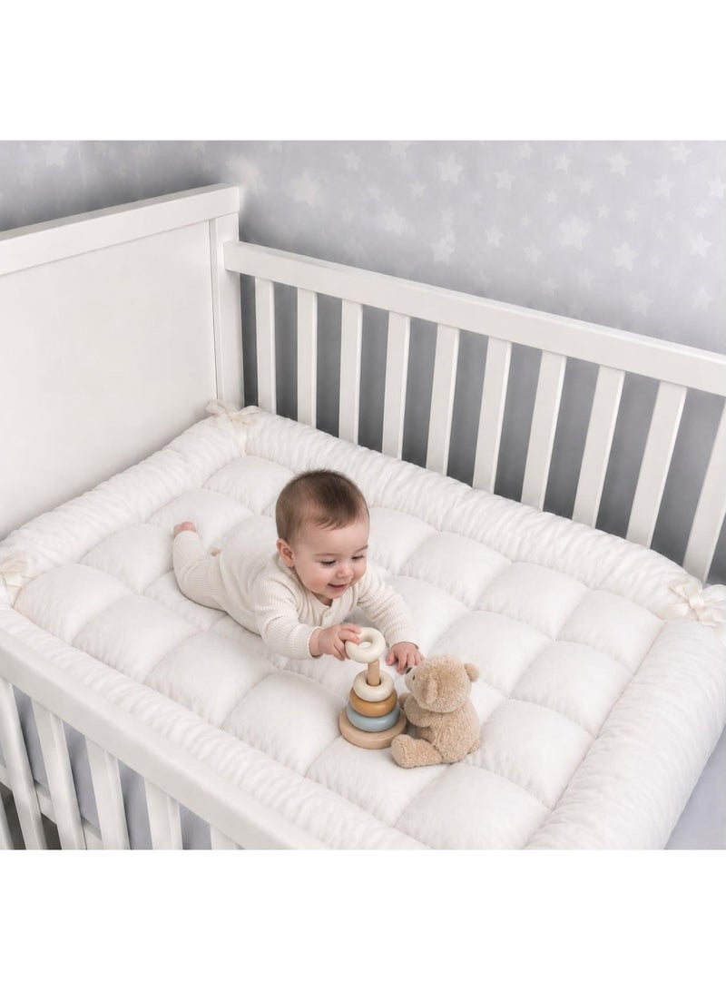snooze Baby Mattress Topper with Elastic Corners, Microfiber Filling, 70x110 cm, White - Image 2