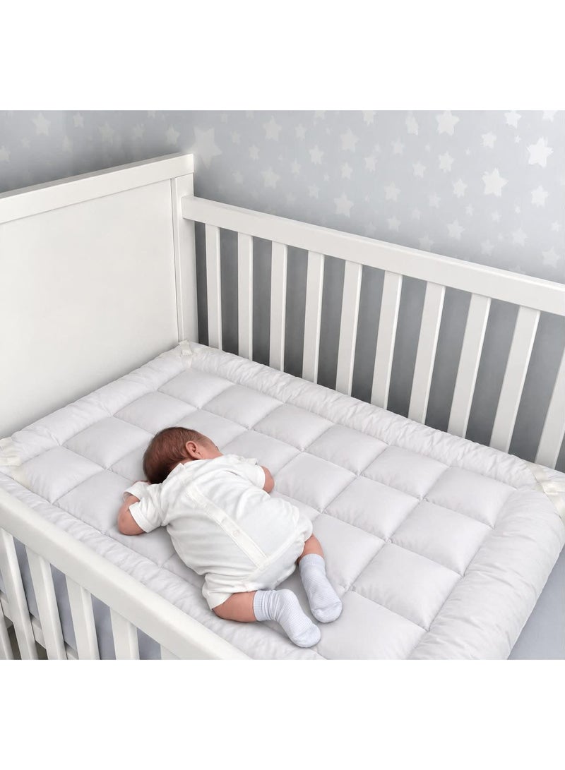 snooze Baby Mattress Topper with Elastic Corners, Microfiber Filling, 70x110 cm, White - Image 3