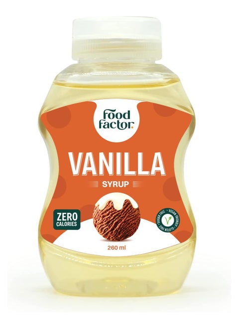 Food Factor Vanilla flavoured Syrup | Made in Italy | Zero Sugar, Zero Calorie, Gluten Free, Suitable For Vegan, Keto Friendly Use it with Ice cream, Coffee, Latte, Milkshake 260 ml