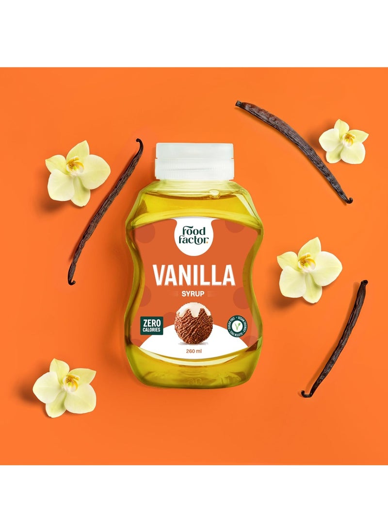 Food Factor Vanilla flavoured Syrup | Made in Italy | Zero Sugar, Zero Calorie, Gluten Free, Suitable For Vegan, Keto Friendly Use it with Ice cream, Coffee, Latte, Milkshake 260 ml