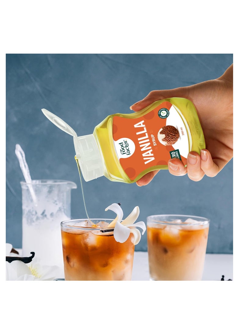 Food Factor Vanilla flavoured Syrup | Made in Italy | Zero Sugar, Zero Calorie, Gluten Free, Suitable For Vegan, Keto Friendly Use it with Ice cream, Coffee, Latte, Milkshake 260 ml