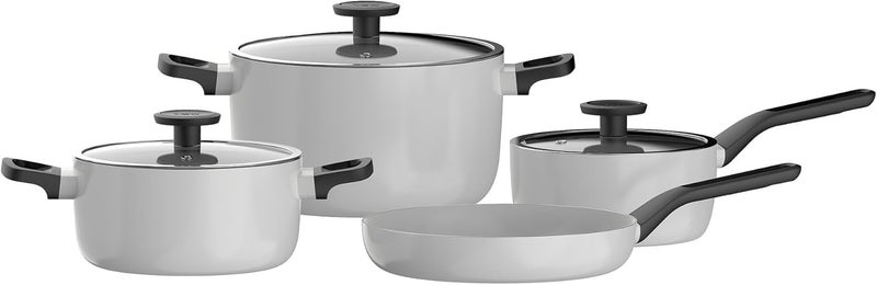 Berghoff Glints Nonstick Ceramic Cookware Set 7 Piece, Non-toxic, Stay-Cool Handles, PFAS & PFOA Free, Induction Base, Oven Safe, Spirit/Pearl Grey - Image 2