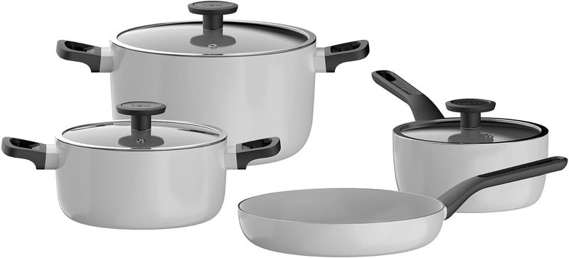 Berghoff Glints Nonstick Ceramic Cookware Set 7 Piece, Non-toxic, Stay-Cool Handles, PFAS & PFOA Free, Induction Base, Oven Safe, Spirit/Pearl Grey - Image 1
