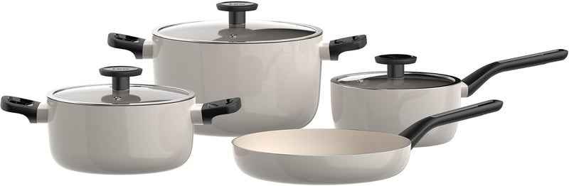 Berghoff Glints Nonstick Ceramic Cookware Set 7 Piece, Non-toxic, Stay-Cool Handles, PFAS & PFOA Free, Induction Base, Oven Safe, Spirit/Pearl Grey - Image 3