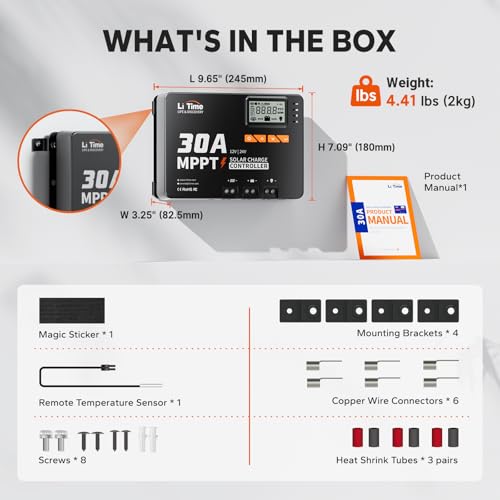 LiTime 30 Amp MPPT 12V/24V/Auto DC Input Solar Charge Controller Build-in Bluetooth Module, Parameter Adjustable LCD Display LED Indicators Solar Panel - Image 2