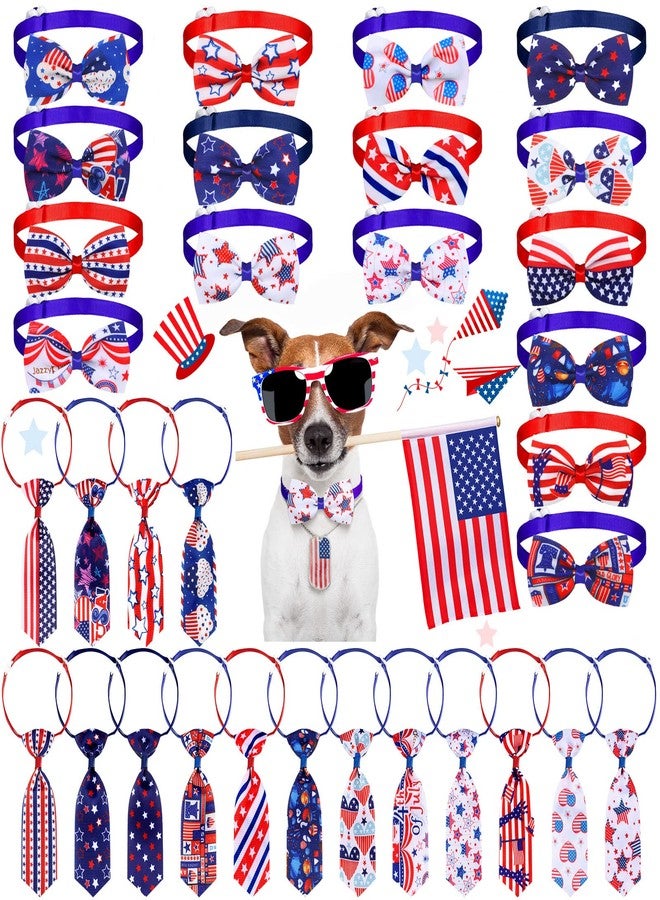 Saintrygo 32 Pcs 4th of July Dog Bow Set Includes 16 Pcs Patriotic Dog Bow Ties and 16 Pcs Dog Neckties with Independence Day Adjustable Collar Pet Grooming Accessories for Memorial Day(Star Style) - Image 1