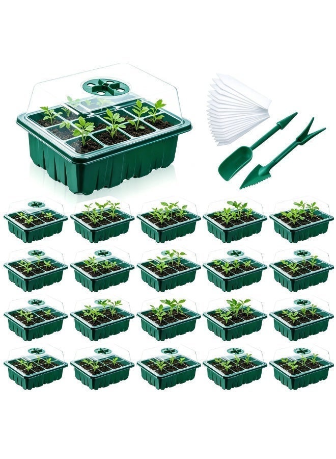 jaexest Seed Starter Tray 20-Pack Seedling Starter Kits Plant Starter Kit with Humidity Domes and Base Indoor Greenhouse Mini Propagator Station for Seeds Growing Starting 12 Cells per Tray - Image 1